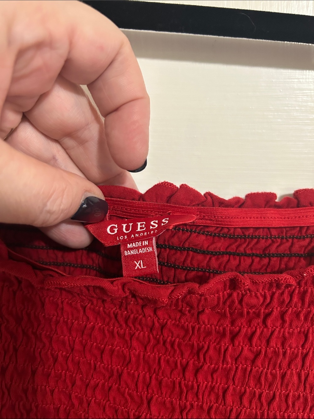 GUESS Red Smocked Ruffle Strap Crop Tank - Picture 2 of 5